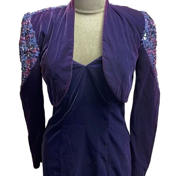 Zum Zum Purple Velvet Cocktail Dress and Jacket, Size 9-10,Sequined Jacket/Satin - Picture 4 of 10